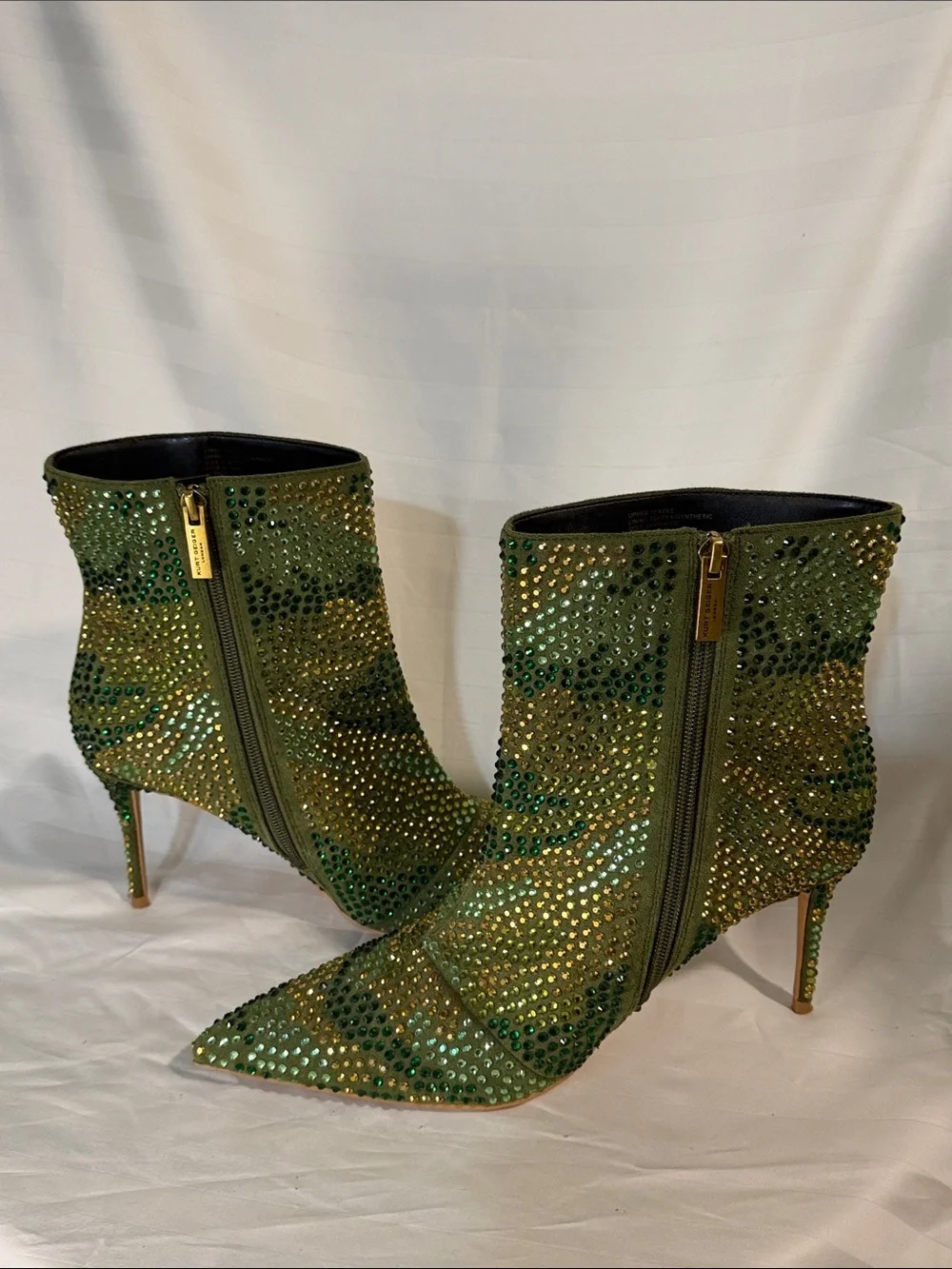 Kurt Geiger Green Crystal Embellished Pointed Ankle Boots